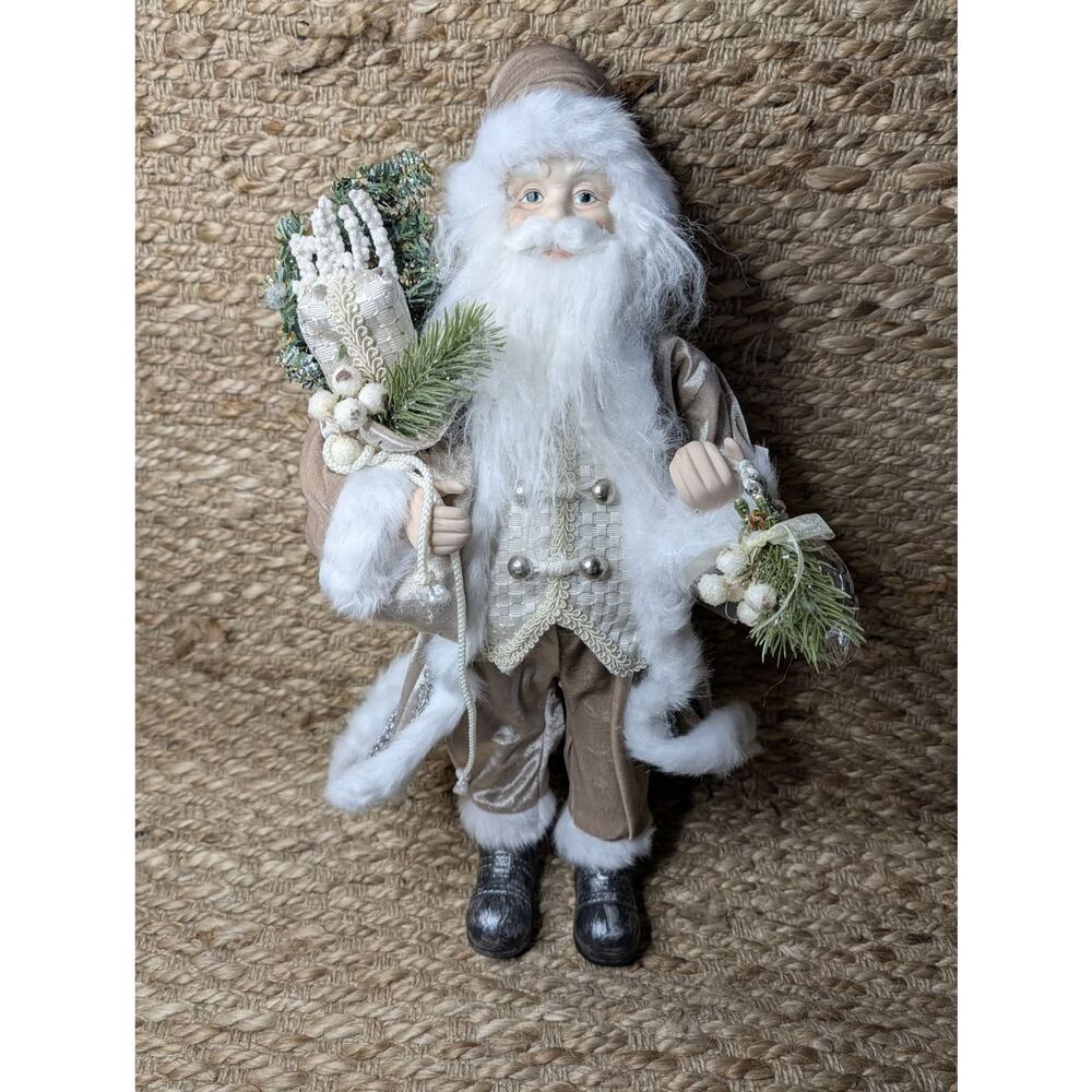 34th & Pine Santa Claus White Faux Fur Gold Silver Christmas Holiday Decor 18"